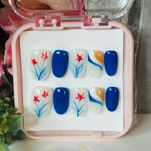 Blue and White Floral Press-On Nails